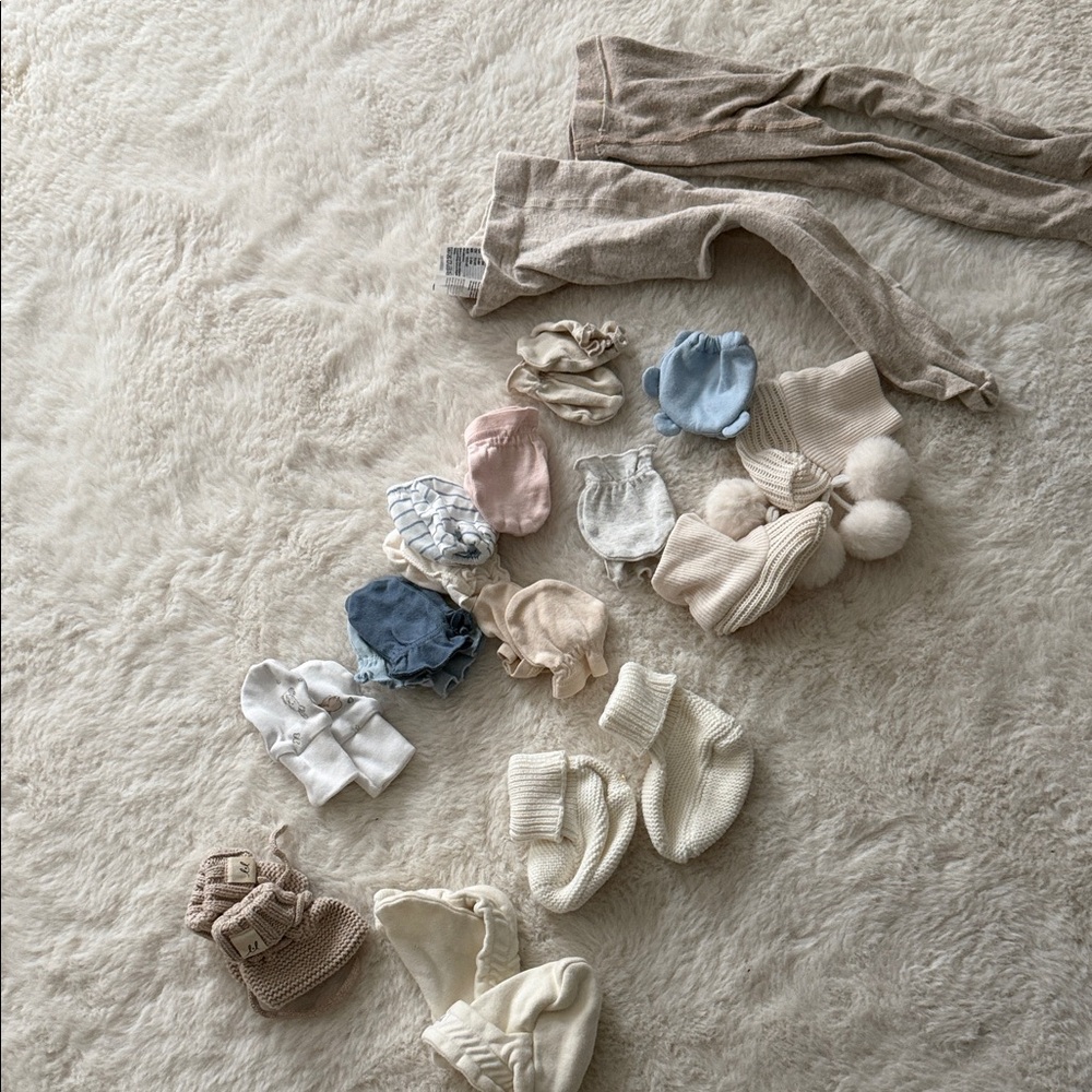 Kids Neutral Knit Hat and Accessory Set - Cream, Beige, Blue